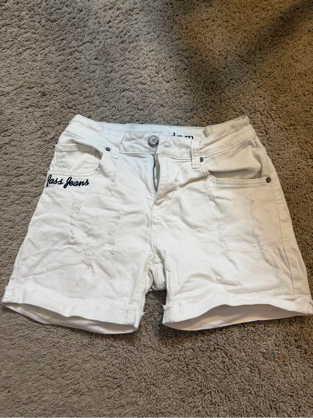 BLK DNM White Denim Jean Shorts with Embroidered Pocket Logo
